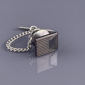 Rectangle Dark Gray Black Tie Tack Pin Simple Lines Vintage